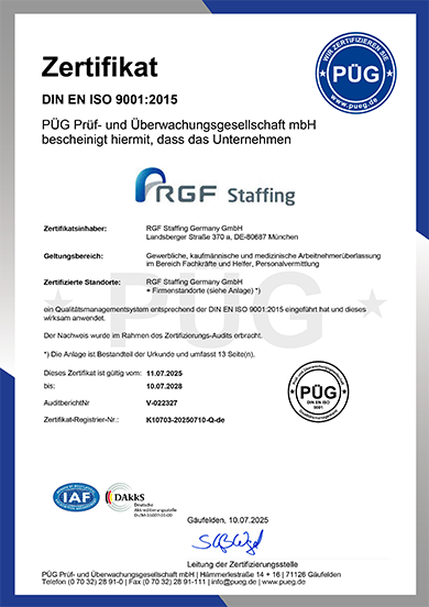 Gepr&uuml;fte Qualit&auml;t Zertifizierung nach DIN EN ISO 9001 - f&uuml;r Arbeitnehmer&uuml;berlassung & Personalvermittlung
